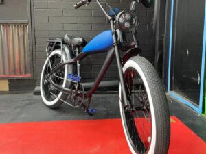 Custom Cheetah Plus Blue Bell Edition Electric Fat Tire eBike – 750W Retro Style by REVI