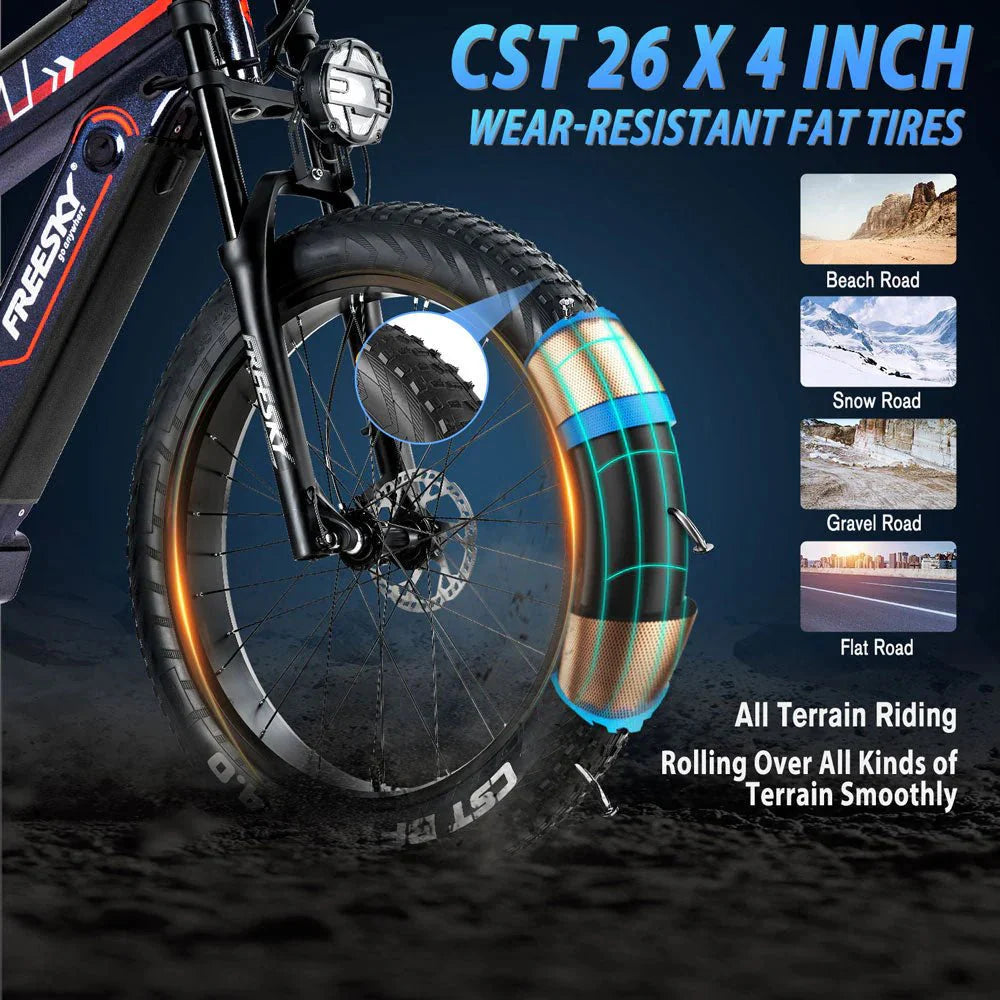 FREESKY Alaska M-520 Pro 1000 w Mountain Ebike 4 Fat Tire Electric Fat Tire Mountain eBike - Image 6