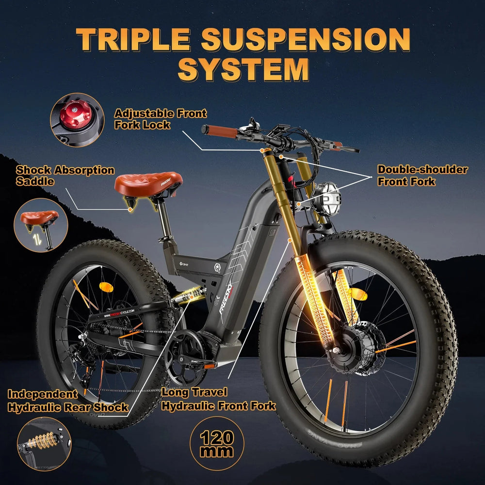 FREESKY Warrior M-530 1000 w Mountain Ebike 4 Fat Tire Electric Fat Tire Mountain eBike - Image 8